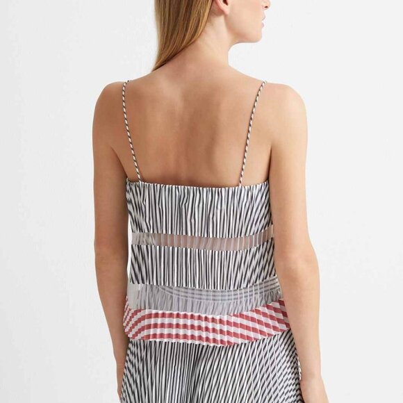 NWT Club Monaco striped & pleated sheer crop tank top cotton blend, XS - Picture 3 of 5